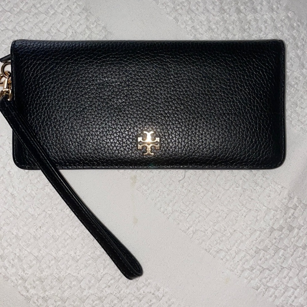 Tory Burch Black and Gold Envelope Wallet